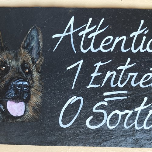 Plaque d'entrée de maison ou de portail en ardoise avec peinture animaliere