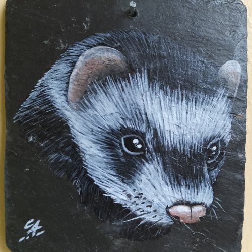Furet peinture acrylique sur ardoise