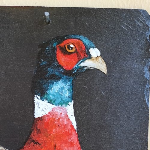 Faisan peinture acrylique sur ardoise