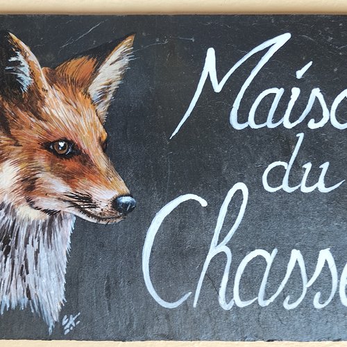 Renard maison du chasseur peinture acrylique sur ardoise