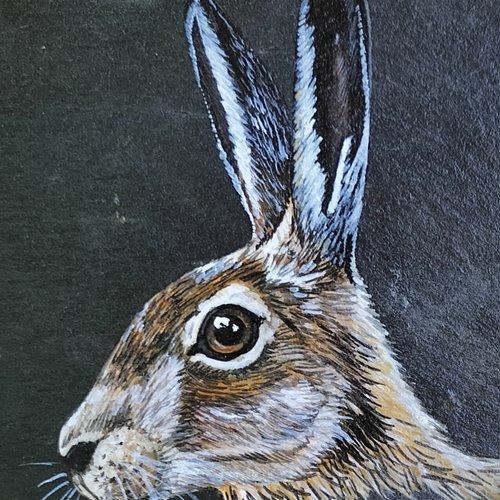 Maison du chasseur lièvre peinture acrylique sur ardoise