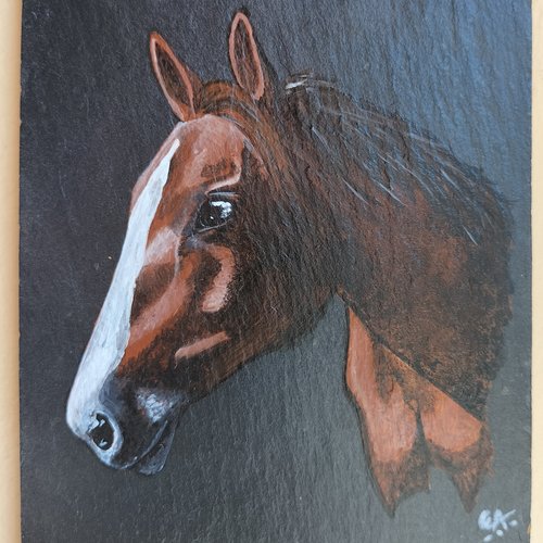 Cheval peinture acrylique sur ardoise