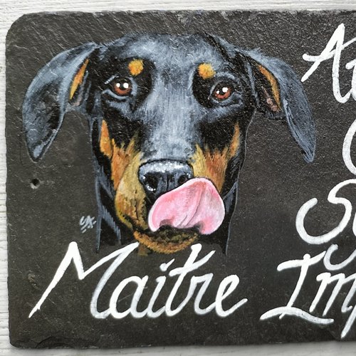 Plaque attention au chien peinture acrylique