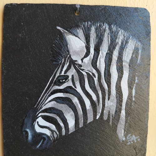 Zèbre peinture acrylique sur ardoise