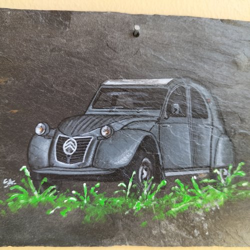 2cv peinture acrylique sur ardoise