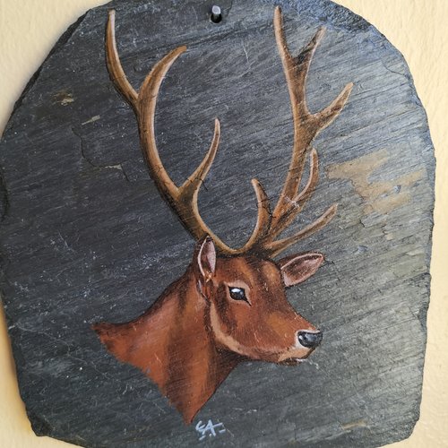 Cerf peinture acrylique sur ardoise