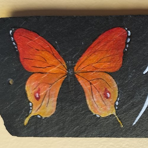 Plaque de bienvenue papillon peinture acrylique sur ardoise