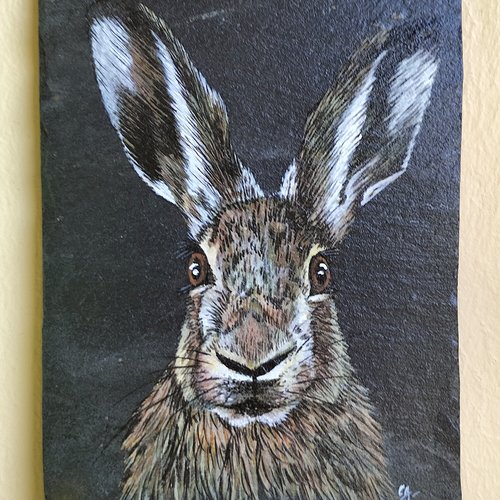Lièvre peinture acrylique sur ardoise