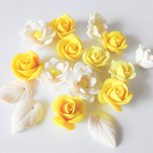 Lot 5 marguerites et 8 roses jaune. les fleur pour décores vos créations