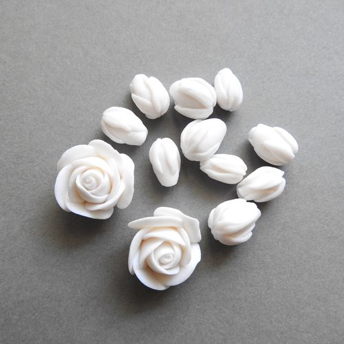 Lot 2 roses blanche et 10 boutons
