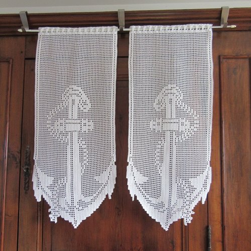 Rideaux brise-vue , voilage motif ancre marine au crochet en coton fait main