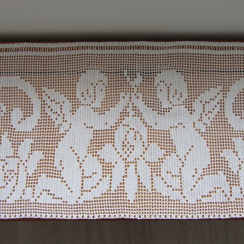 Rideau brise-vue voilage au crochet. dentelle duo d'anges romantique en coton.