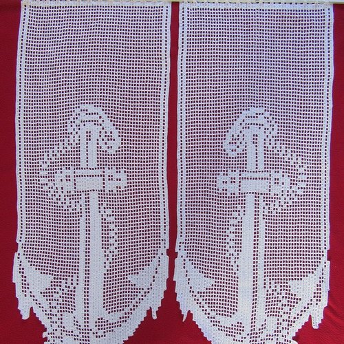 Rideaux brise-vue , voilage motif ancre marine au crochet en coton fait main