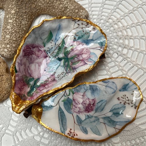 2 pièces -huître décorative pivoine – vide-poche naturel fait main – création artisanale france