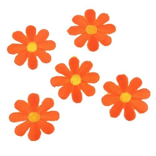 X 5 appliques-écusson-patch thermocollant brodé fleur orange 3,7 cm