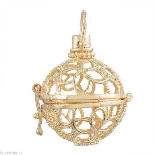 X 1 pendentif cage de bali bola mexicain pour bille d'harmonie bébé métal doré 38 x 28 mm(a)