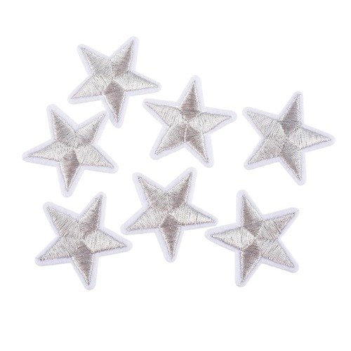 X 3 écussons patch thermocollant brodé motif étoile argenté 5,2 x 5,2 cm