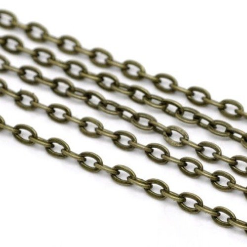 X 10 mètres de chaîne maille forçat en métal couleur bronze 3 x 2  mm