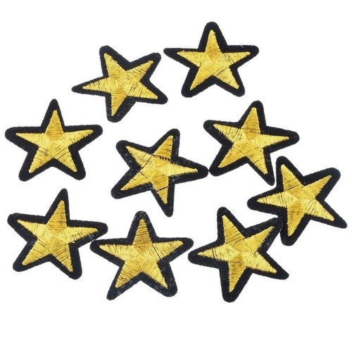 X 3 écussons-patch thermocollant brodé étoile doré contour noir 4,2 x 4,2 cm