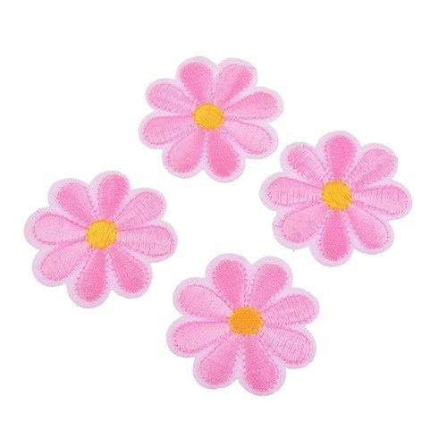 X 5 écussons-patch thermocollant brodé fleur rose 3,7 cm