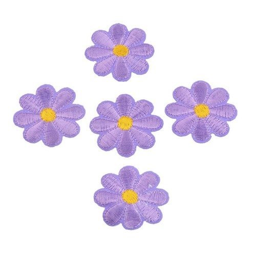 X 3 écussons-patch thermocollant brodé fleur violette 3,7 cm