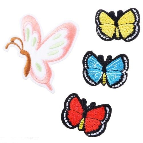 X 4 mixte écussons-patch thermocollant brodé papillons multicolore 7 x 6,3/4 x 3,6 cm
