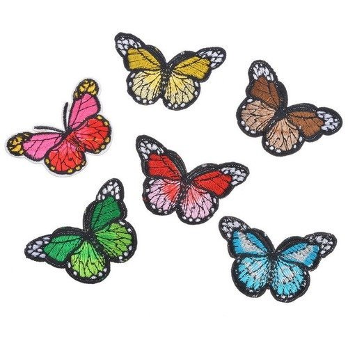 X 6 mixte écussons-patch brodé papillons multicolore à coudre 7 x 4,8 cm @b40