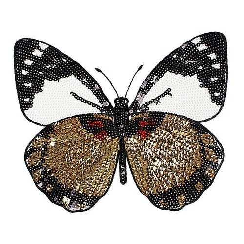 X 1 applique-écusson-patch thermocollant grand papillon perles sequin 23 x 22 cm