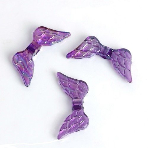 X 10 perles intercalaires ailes violette reflet ab en acrylique 20 x 9 mm