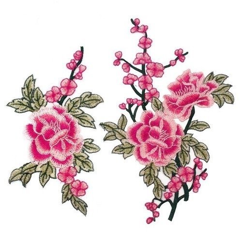 X 1 paire applique-guipure dentelle fine floral ton fuchsia/rose à coudre 32 x 23/35,5 x 15,5 cm ma25