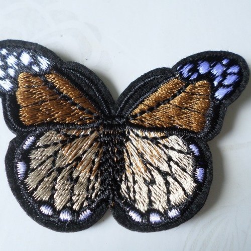 X 1 écusson-patch brodé papillon ton marron/beige à coudre 7 x 4,8 cm