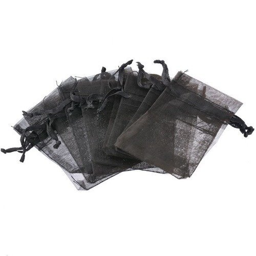 X 25 sachets/pochettes cadeaux organza noir 7 x 5 cm