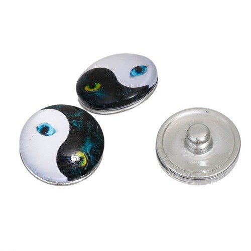 X 1 bouton pression(pour bijoux)rond yin yang métal argenté 18 mm