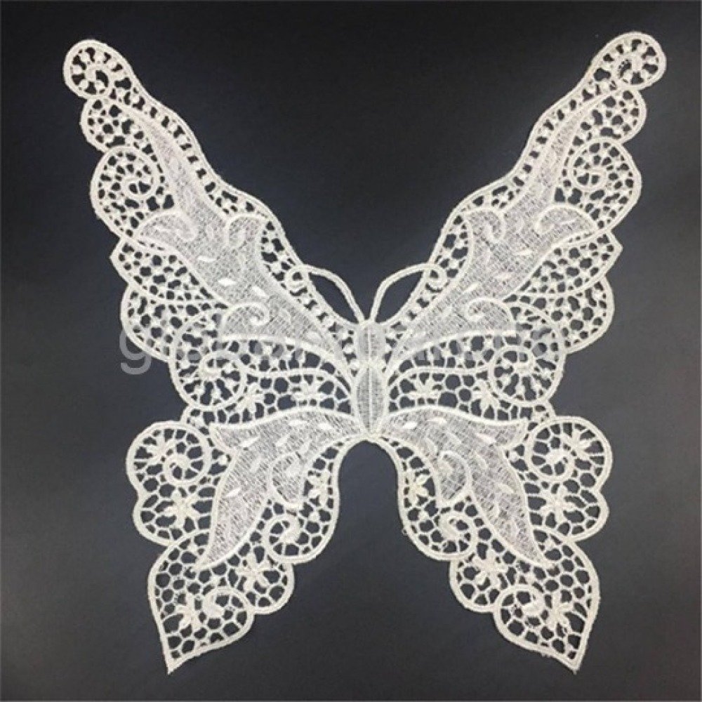 X 1 applique-guipure dentelle fine motif papillon/floral blanche à coudre  38 x 33,5 cm @13 - Un grand marché