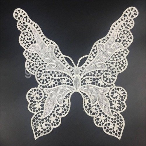 X 1 applique-guipure dentelle fine motif papillon/floral blanche à coudre 38 x 33,5 cm @13