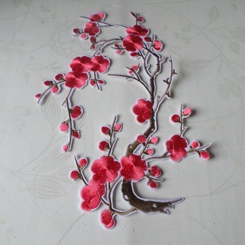 X 1 applique-écusson-patch thermocollant fleur de cerisier rose/fuchsia 40 x 14 cm @b58