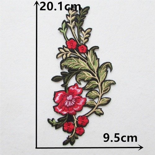 X 1 applique-écusson-patch thermocollant floral ton rouge 20,1 x 9,5 cm @b60