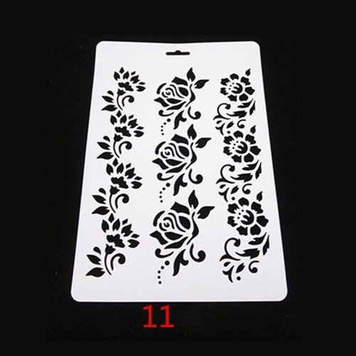 X 1 grande planche de pochoir de bordures fleurs en plastique 30,7 x 20,7 cm