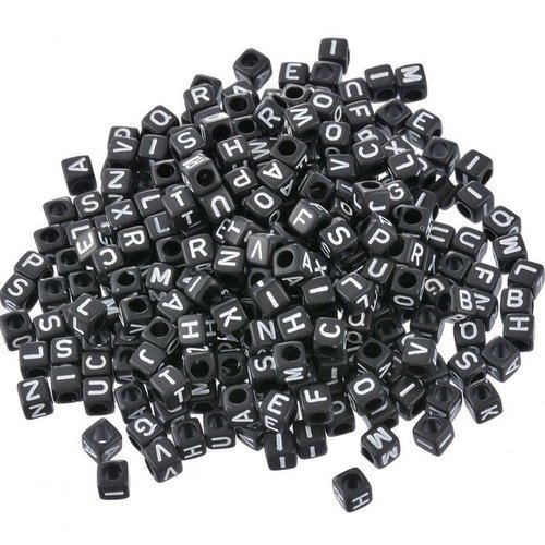 X 250 mixte perles cube lettres/alphabet noir inscription blanche acrylique 6 x 6 mm