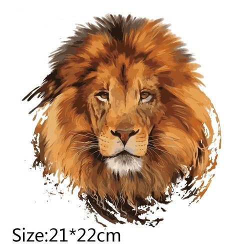X 1 écusson-patch transfert thermocollant tete de lion ton marron 22 x 21 cm