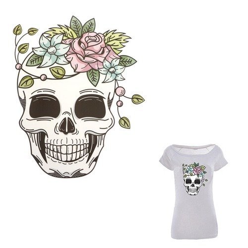 Ecusson tête de mort et roses 2 couleurs