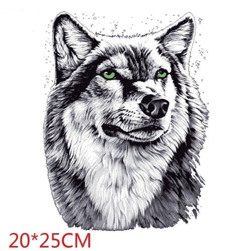 X 1 écusson-patch transfert thermocollant loup noir/blanc/gris 25 x 20 cm