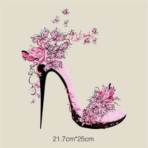 X 1 écusson-patch transfert thermocollant chaussure motif fleur/papillon 25 x 21,7 cm
