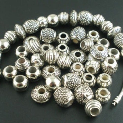 X 50 mixte perles intercalaires à motif 5 formes acrylique argent vieilli pour bracelet charm