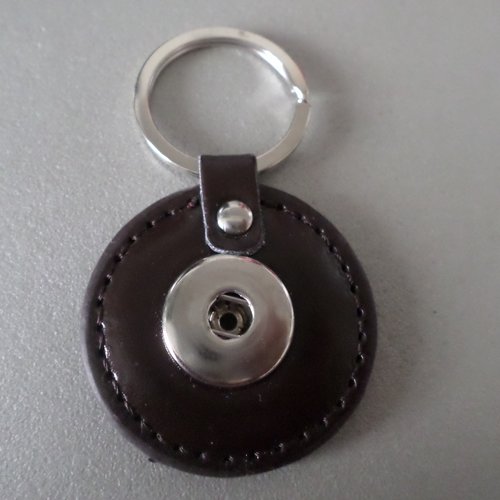 1 porte-clés anneau en cuir marron forme rond pour bouton pression 7,5 x 4,3 cm