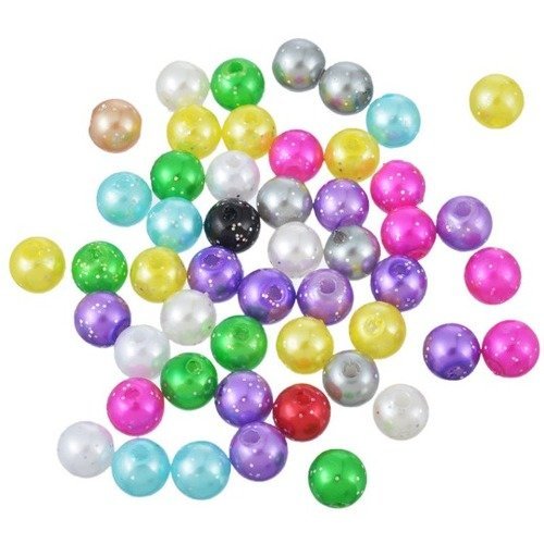 X 30 mixte perles intercalaire ronde multicolore effet pailleté abs plastique 8 mm 