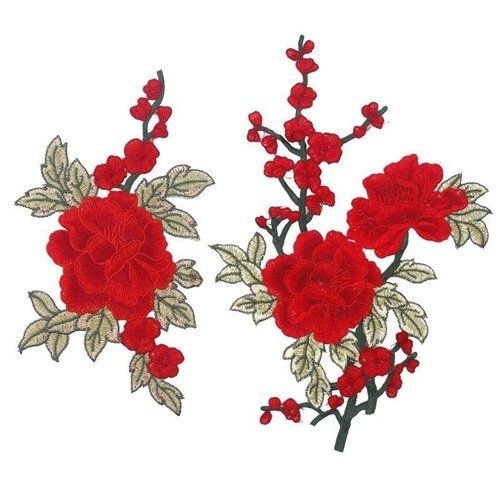 X 1 paire applique col guipure dentelle fine floral ton rouge 32 x 23/25,5 x 15,5 cm w2