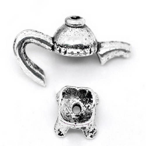 X 10 sets perles coupelles théière métal argent vieilli 21 x 11/8 x 4 mm(pour perle de 8-10 mm) b