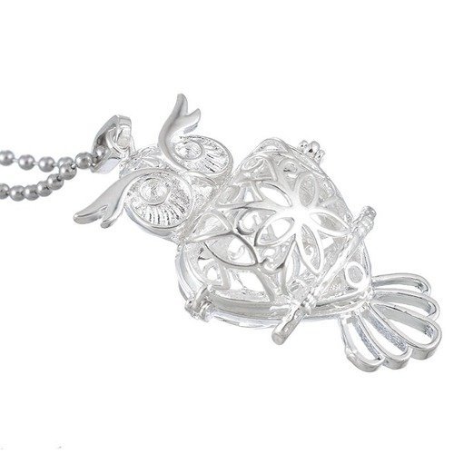 X 1 pendentif cage de bali bola mexicaine motif hibou pour bille d'harmonie pour bébé métal argenté  5,5 x 2,9 cm
