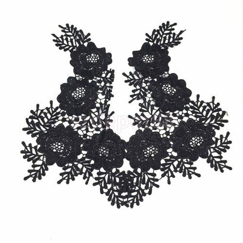 X 1 paire de  guipure dentelle floral venise noir à coudre polyester 30 x 21 cm rr0 